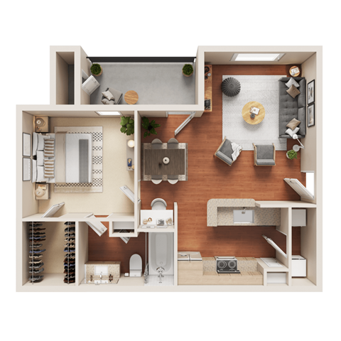 Floor plan for 1 bed, 1 bath, 665 sqft